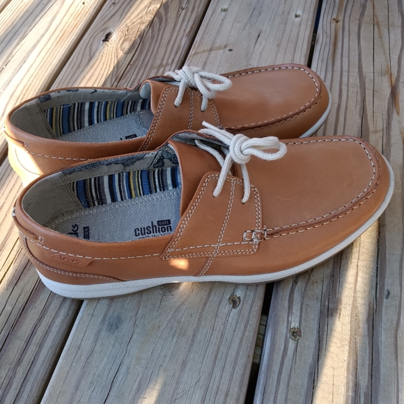 Clarks | Fallston Tan Leather Boat Shoes Cushion Ortholite Men's Size 10 - Picture 3 of 16